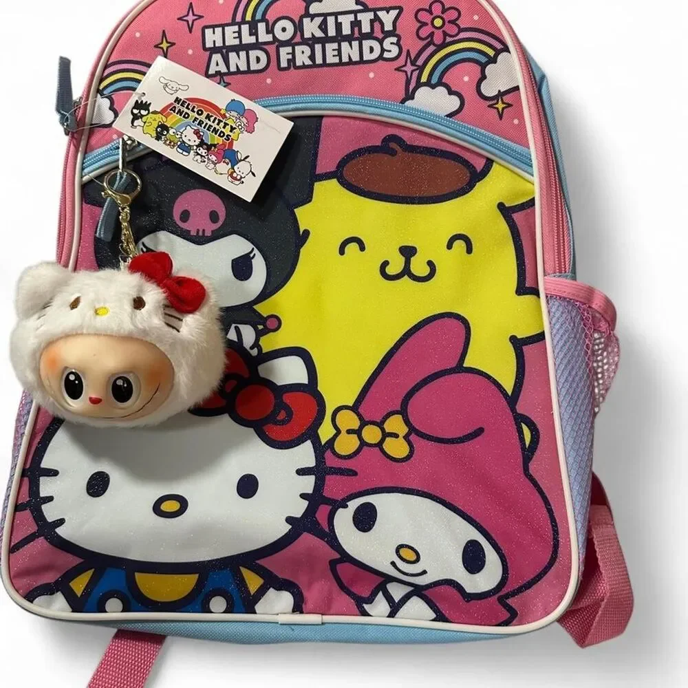 NWT Hello Kitty & Friends Backpack + Labubu Plush Keychain Set